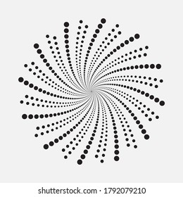 Abstract twist halftone background. Abstract concentric circular dotted pattern. Spiral halftone design element. Vector illustrations.