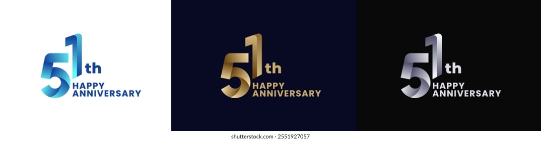 Abstract Twist Logo Anniversary 1st, 1st Happy Anniversary with Colorful Gradient, Luxury Gold and Elegant Silver. Editable file