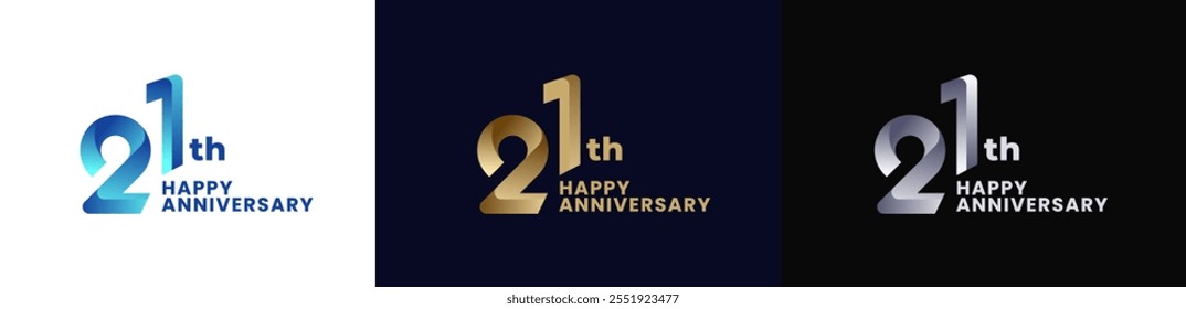 Abstract Twist Logo Anniversary 21th, 21th Happy Anniversary with Colorful Gradient, Luxury Gold and Elegant Silver. Editable file