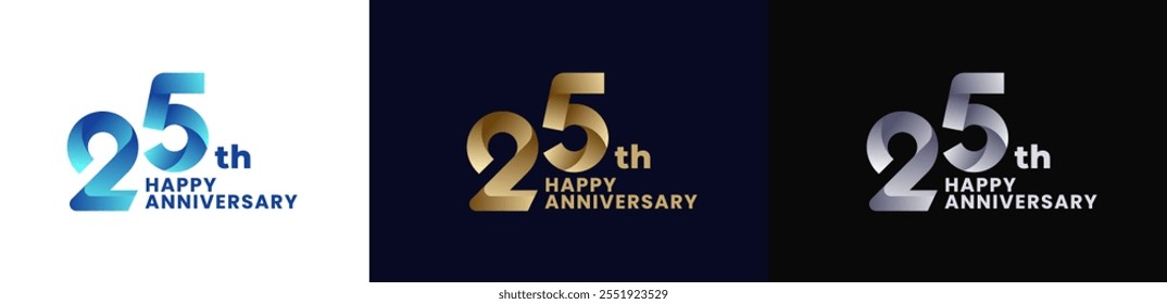 Abstract Twist Logo Anniversary 25th, 25th Happy Anniversary with Colorful Gradient, Luxury Gold and Elegant Silver. Editable file