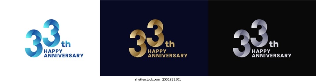 Abstract Twist Logo Anniversary 33th, 33th Happy Anniversary with Colorful Gradient, Luxury Gold and Elegant Silver. Editable file