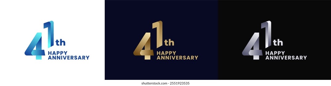 Abstract Twist Logo Anniversary 41th, 41th Happy Anniversary with Colorful Gradient, Luxury Gold and Elegant Silver. Editable file