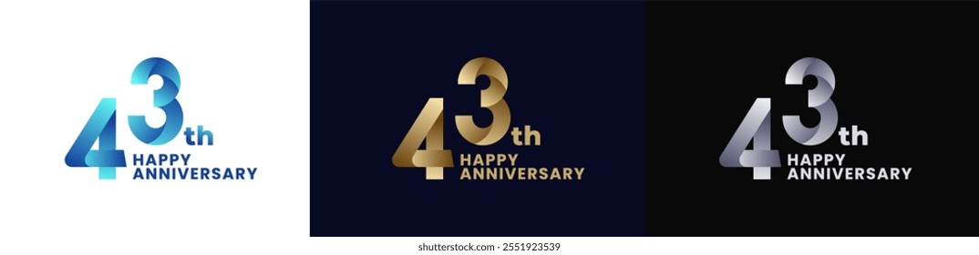 Abstract Twist Logo Anniversary 43th, 43th Happy Anniversary with Colorful Gradient, Luxury Gold and Elegant Silver. Editable file