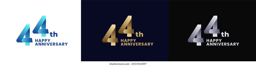 Abstract Twist Logo Anniversary 44th, 44th Happy Anniversary with Colorful Gradient, Luxury Gold and Elegant Silver. Editable file