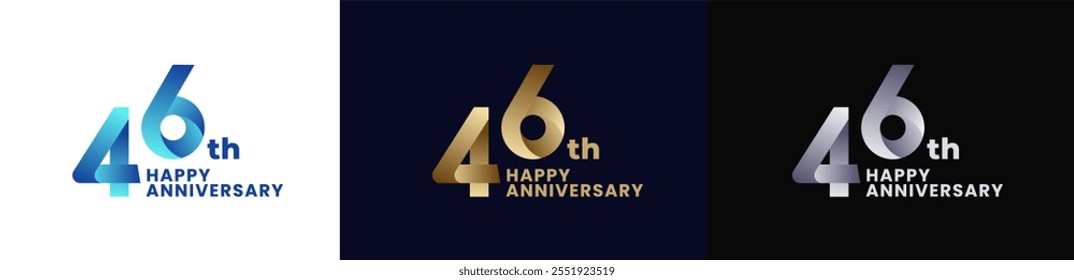 Abstract Twist Logo Anniversary 46th, 46th Happy Anniversary with Colorful Gradient, Luxury Gold and Elegant Silver. Editable file