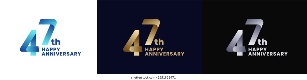 Abstract Twist Logo Anniversary 47th, 47th Happy Anniversary with Colorful Gradient, Luxury Gold and Elegant Silver. Editable file