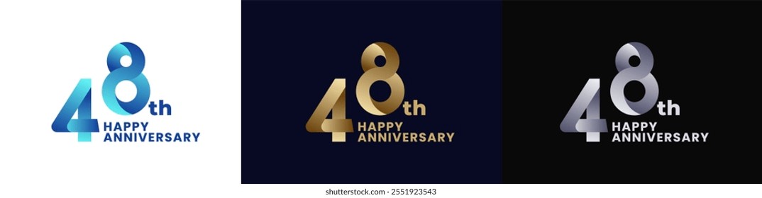 Abstract Twist Logo Anniversary 48th, 48th Happy Anniversary with Colorful Gradient, Luxury Gold and Elegant Silver. Editable file