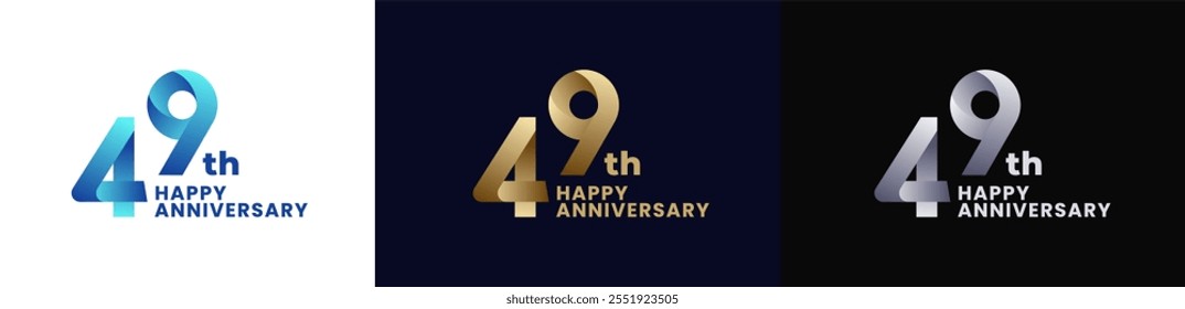 Abstract Twist Logo Anniversary 49th, 49th Happy Anniversary with Colorful Gradient, Luxury Gold and Elegant Silver. Editable file