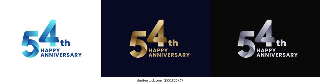 Abstract Twist Logo Anniversary 54th, 54th Happy Anniversary with Colorful Gradient, Luxury Gold and Elegant Silver. Editable file