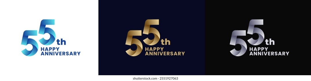 Abstract Twist Logo Anniversary 55th, 55th Happy Anniversary with Colorful Gradient, Luxury Gold and Elegant Silver. Editable file