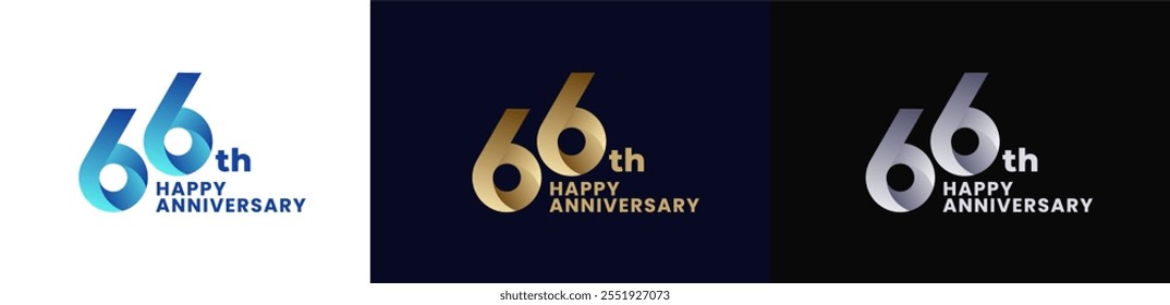 Abstract Twist Logo Anniversary 66th, 66th Happy Anniversary with Colorful Gradient, Luxury Gold and Elegant Silver. Editable file