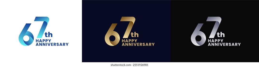 Abstract Twist Logo Anniversary 67th, 67th Happy Anniversary with Colorful Gradient, Luxury Gold and Elegant Silver. Editable file