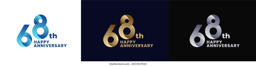 Abstract Twist Logo Anniversary 68th, 68th Happy Anniversary with Colorful Gradient, Luxury Gold and Elegant Silver. Editable file