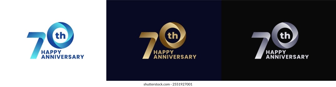 Abstract Twist Logo Anniversary 70th, 70th Happy Anniversary with Colorful Gradient, Luxury Gold and Elegant Silver. Editable file