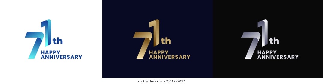 Abstract Twist Logo Anniversary 71th, 71th Happy Anniversary with Colorful Gradient, Luxury Gold and Elegant Silver. Editable file