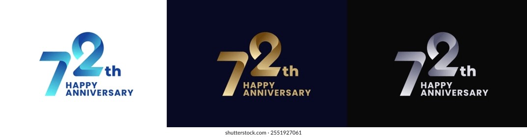Abstract Twist Logo Anniversary 72th, 72th Happy Anniversary with Colorful Gradient, Luxury Gold and Elegant Silver. Editable file