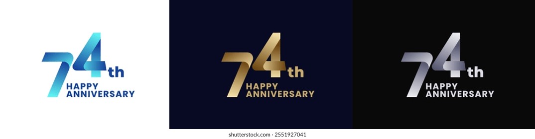 Abstract Twist Logo Anniversary 74th, 74th Happy Anniversary with Colorful Gradient, Luxury Gold and Elegant Silver. Editable file