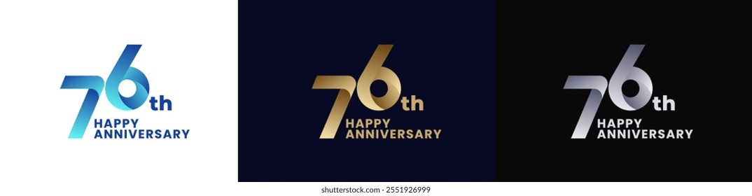 Abstract Twist Logo Anniversary 76th, 76th Happy Anniversary with Colorful Gradient, Luxury Gold and Elegant Silver. Editable file