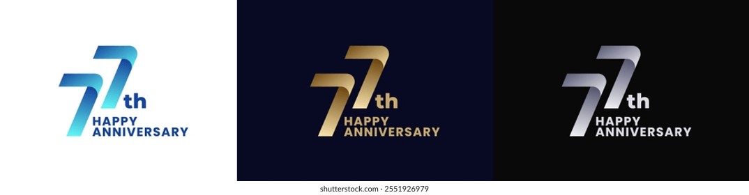 Abstract Twist Logo Anniversary 77th, 77th Happy Anniversary with Colorful Gradient, Luxury Gold and Elegant Silver. Editable file