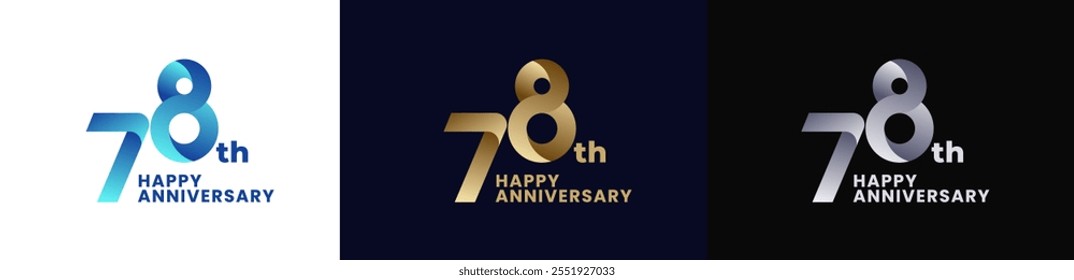Abstract Twist Logo Anniversary 78th, 78th Happy Anniversary with Colorful Gradient, Luxury Gold and Elegant Silver. Editable file