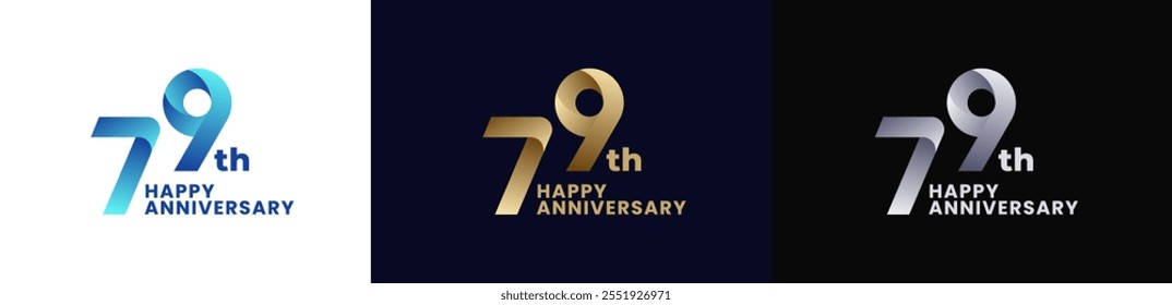 Abstract Twist Logo Anniversary 79th, 79th Happy Anniversary with Colorful Gradient, Luxury Gold and Elegant Silver. Editable file