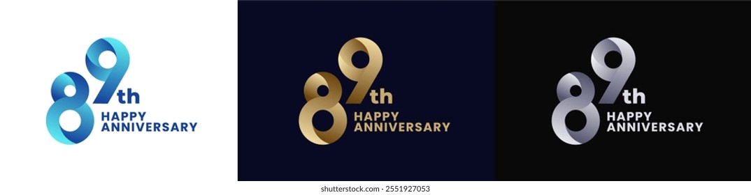 Abstract Twist Logo Anniversary 89th, 89th Happy Anniversary with Colorful Gradient, Luxury Gold and Elegant Silver. Editable file