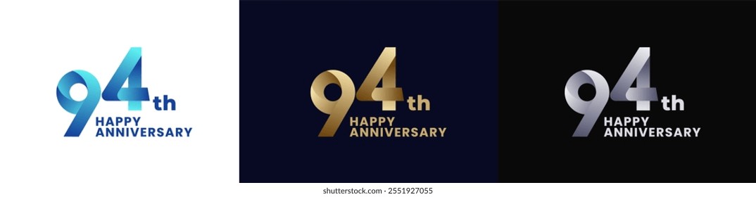 Abstract Twist Logo Anniversary 94th, 94th Happy Anniversary with Colorful Gradient, Luxury Gold and Elegant Silver. Editable file