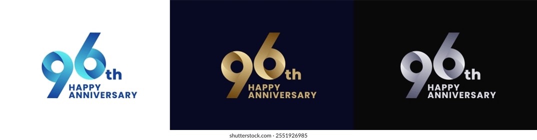 Abstract Twist Logo Anniversary 96th, 96th Happy Anniversary with Colorful Gradient, Luxury Gold and Elegant Silver. Editable file