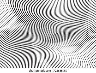 Abstract twisted background. Lines of variable thickness. Halftone effect line pattern.  Grunge modern pop art texture for poster, banner, business cards, cover, postcard, design, labels, stickers