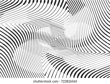 Abstract twisted background. Lines of variable thickness. Halftone effect line pattern.  Grunge modern pop art texture for poster, banner, business cards, cover, postcard, design, labels, stickers