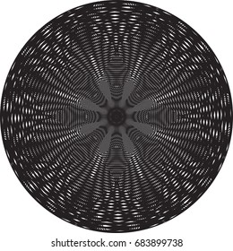 Abstract twisted black background. Optical illusion of distorted surface. Element for design. Vector illustration.