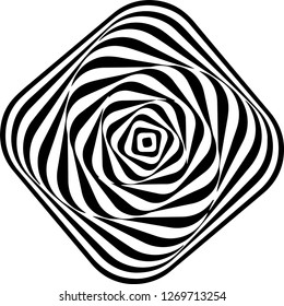 Abstract twisted black and white background. Optical illusion of distorted surface. Twister stripes. Vector illustration.