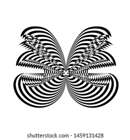 Abstract twisted black and white background. Optical illusion of distorted surface. Twisted stripes. Vector illustration. Great for wall art, poster, banner, web.