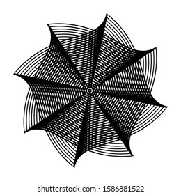 Abstract twisted black and white background. Optical illusion of distorted surface. Twisted stripes. Vector illustration. Great for wall art, poster, banner, web.
