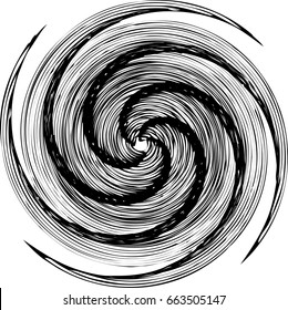 Abstract twisted black and white background. Distorted surface in circle. Vector illustration.