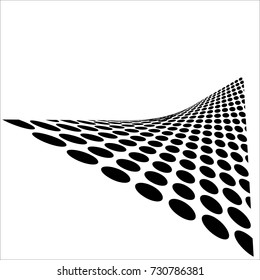 Abstract twisted black and white background. Optical illusion of distorted surface. Twister stripes. Stylized 3d tunnel. Vector illustration.