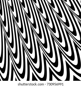 Abstract twisted black and white background. Optical illusion of distorted surface. Twisted stripes. Vector illustration.