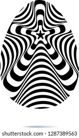 Abstract twisted black and white oval background. Optical illusion of distorted surface. Twisted stripes. Stylized 3d texture. Vector illustration.