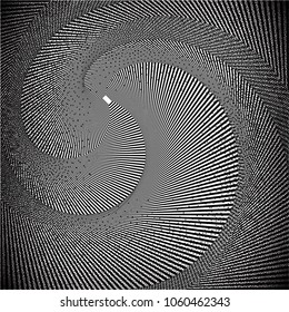 Abstract twisted black and white shape. Optical illusion of distorted surface. Twisted stripes. Vector illustration.