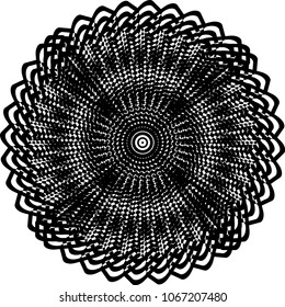 Abstract twisted black and white shape background. Optical vector illusion of distorted surface. Twisted stripes.