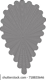 Abstract twisted black and white shape. Stylized sea shell. Optical illusion of distorted surface. Twisted stripes. Vector illustration. Design element in futuristic technology style.