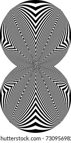 Abstract twisted black and white shape of twisted rounded stripes. Optical illusion of distorted surface.  Vector illustration. 