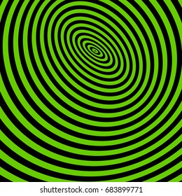 Abstract twisted colorful background. Optical illusion of distorted surface. Twisted black and green stripes. Stylized 3d tunnel. Vector illustration.