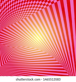 Abstract twisted colorful gradient background. Optical illusion of distorted surface. Twisted stripes. Stylized 3d design. Vector illustration. Great for wall art, poster, advertisement, banner, web.