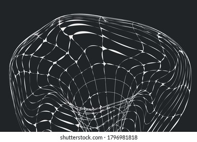 Abstract twisted, distorted wireframe design with curves, and lines. Vector grid illustration