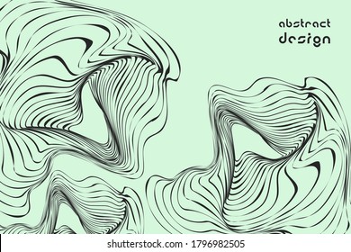 Abstract twisted, distorted wireframe design with curves, and lines. Vector grid illustration with mint background