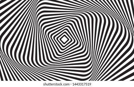 Abstrakte gedrehte Illusionshintergrundmuster. Illusion einer verzerrten Oberfläche. Zwirnstreifen