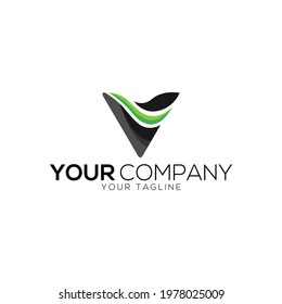 abstract twisted letter V logo design template. Flat origami, line style
