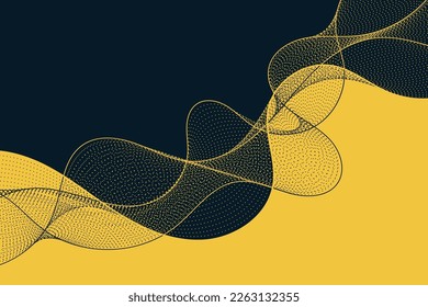 Abstract twisted particles and dynamic lines with flat orange waves on a black background design