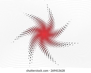 Abstract twisted red halftone star